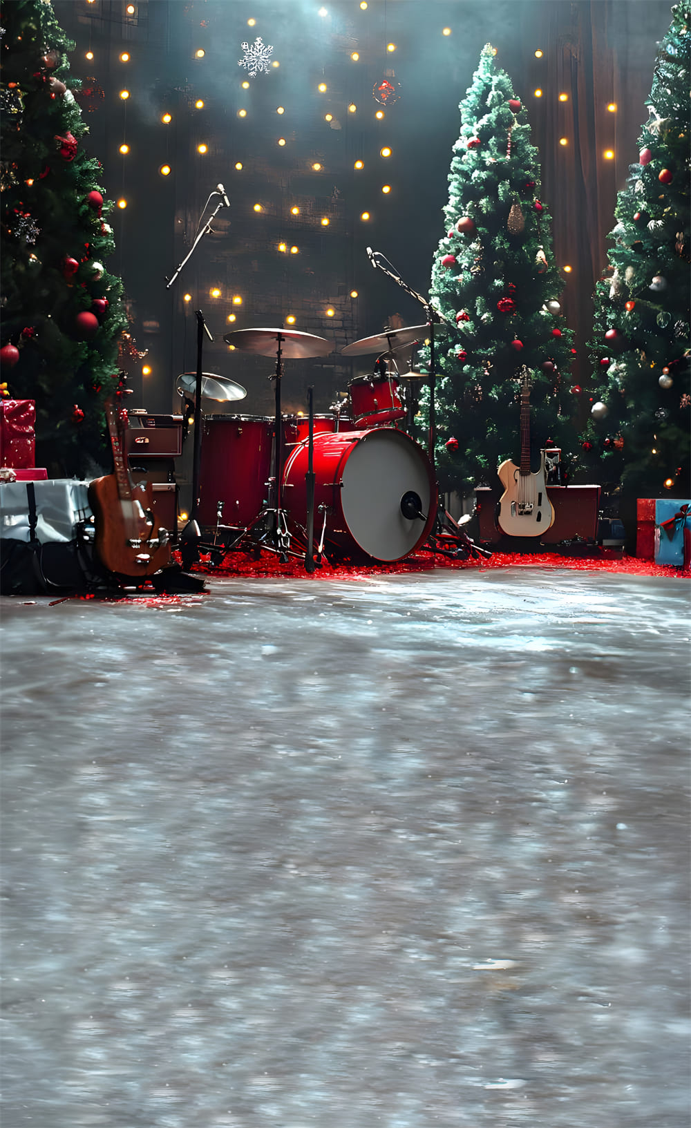 Toile de Fond Scène de Musique Rock avec Arbre de Noël RR8-361