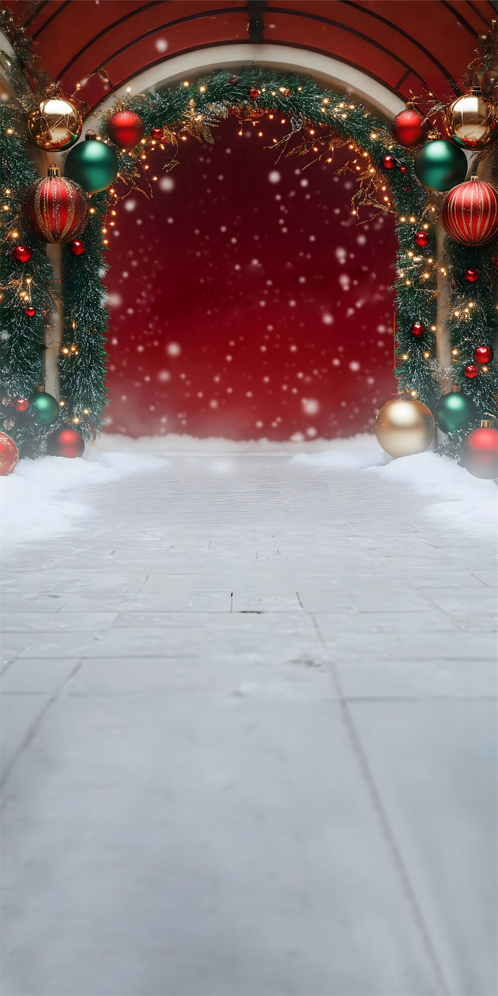 Toile de Fond Décors Rouges avec Sol et Neige de Noël RR8-367