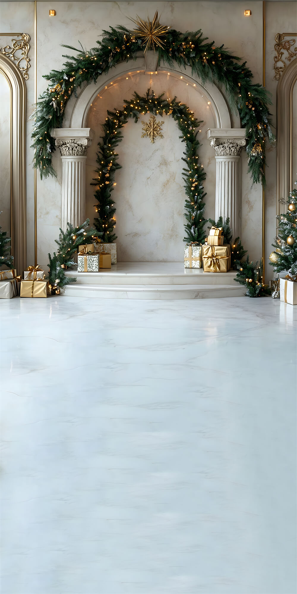 Toile de Fond Porte de Noël avec Guirlande et Sol RR8-368