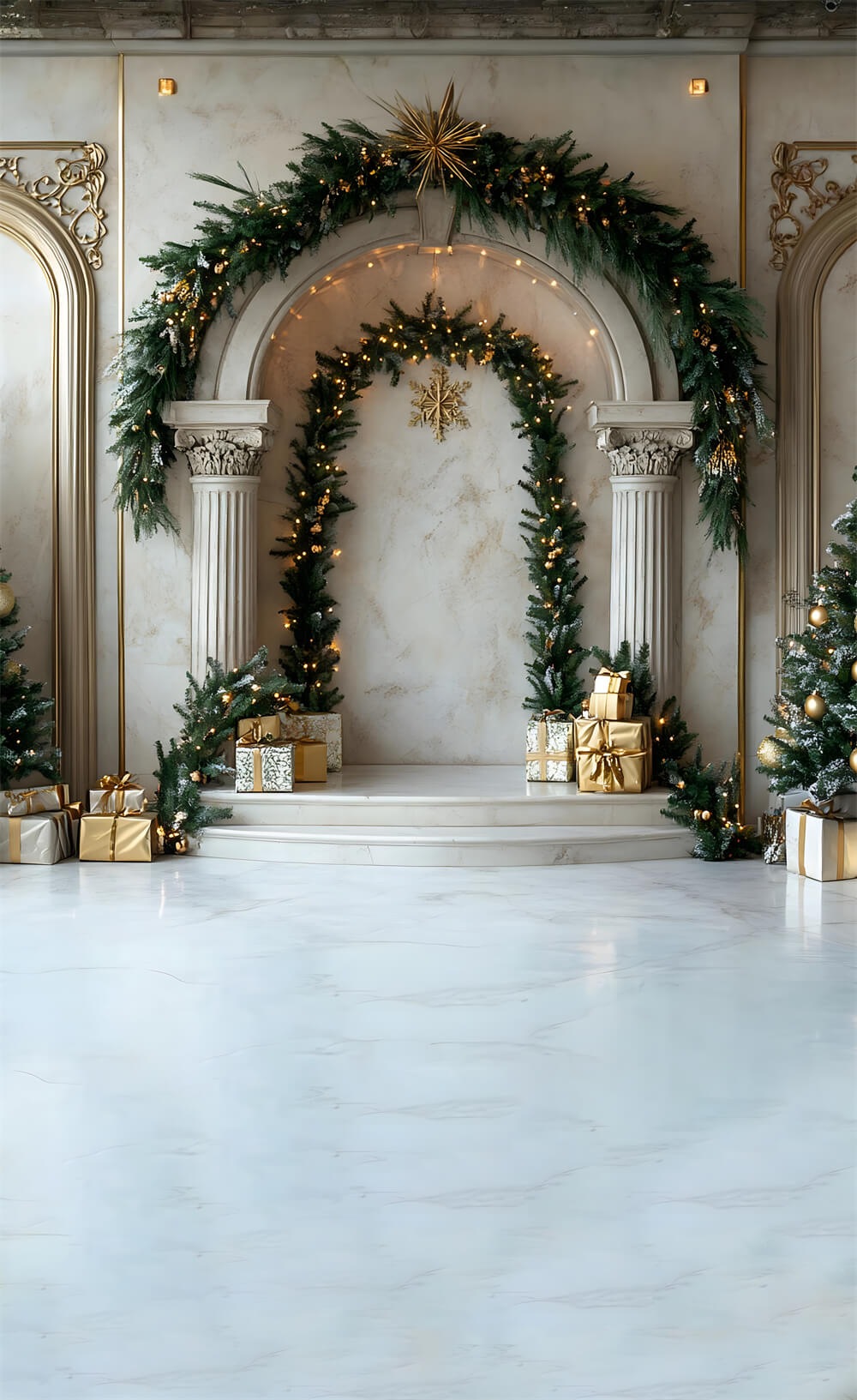 Toile de Fond Porte de Noël avec Guirlande et Sol RR8-368
