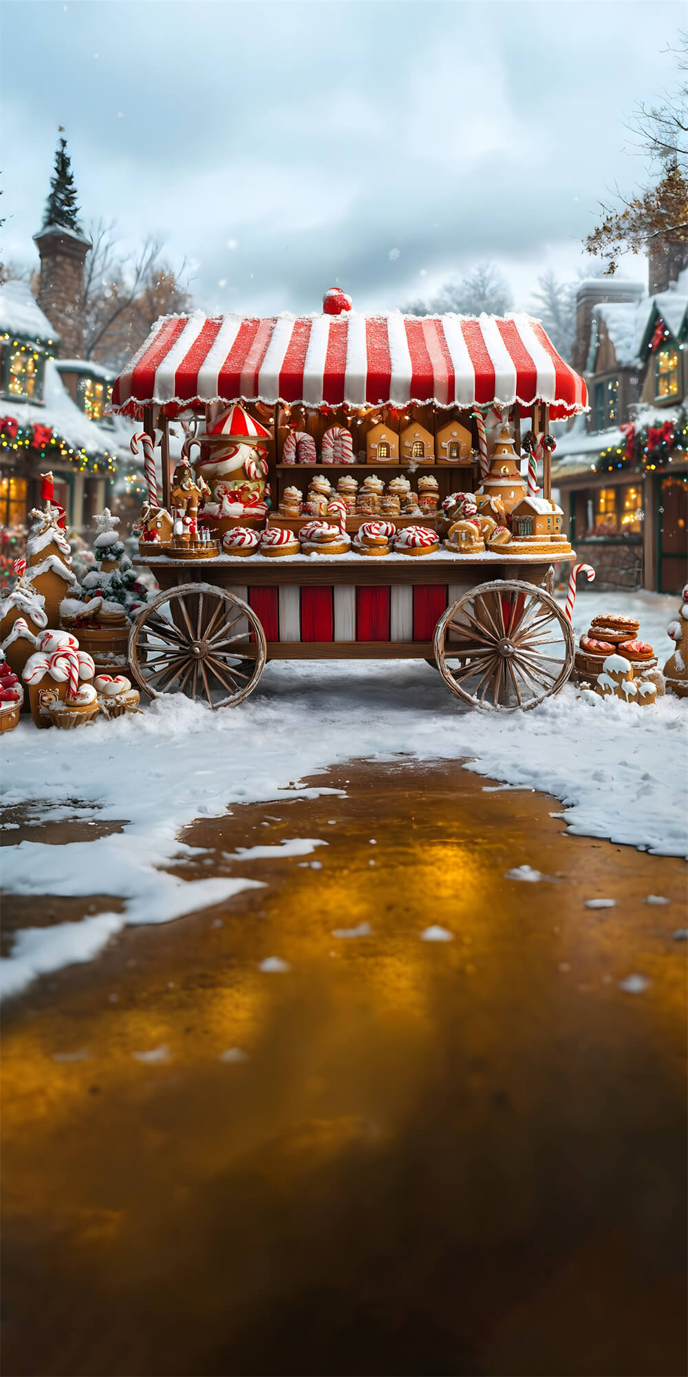 Toile de Fond Chariot à Desserts de Noël sous la Neige RR8-369