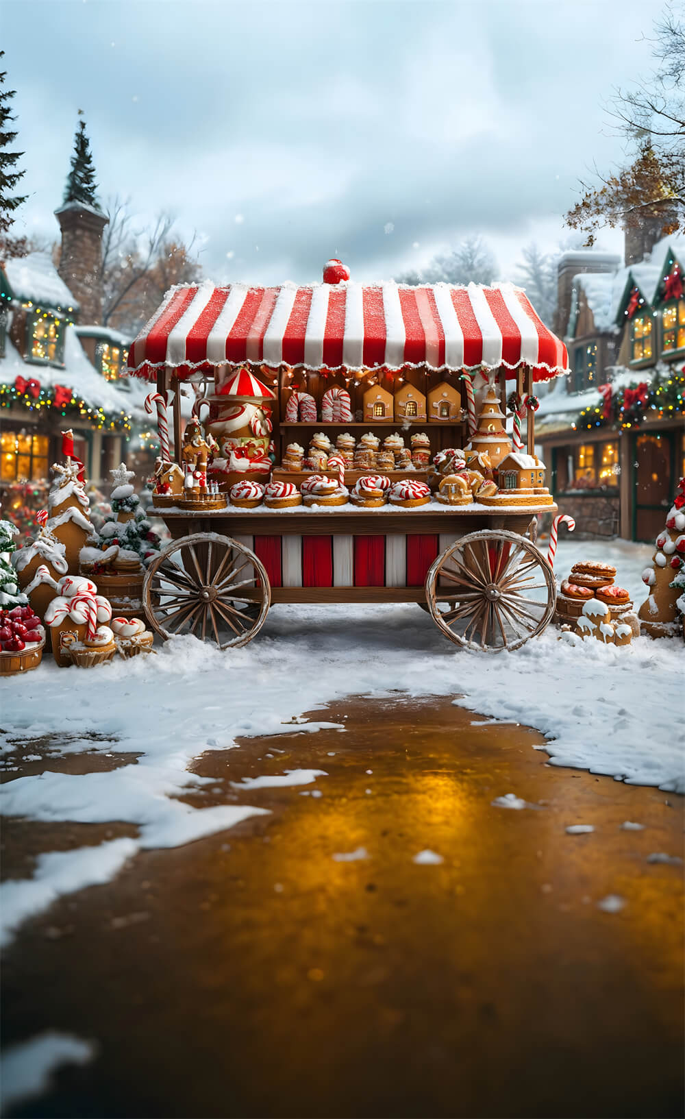 Toile de Fond Chariot à Desserts de Noël sous la Neige RR8-369