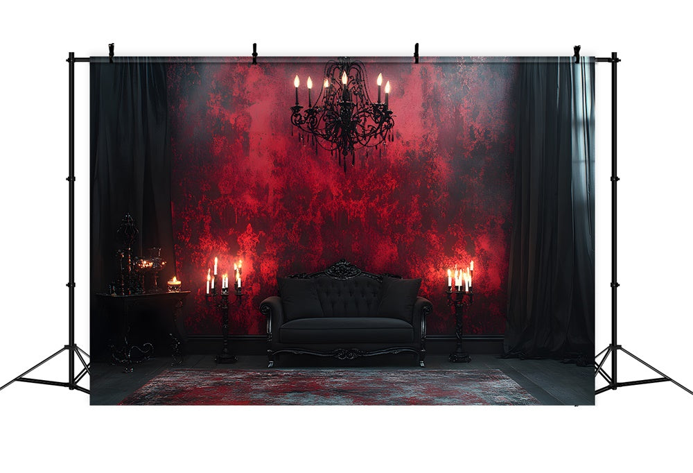 Toile de Fond Mur Gothique Noir et Rouge avec Bougies d'Halloween RR8-371
