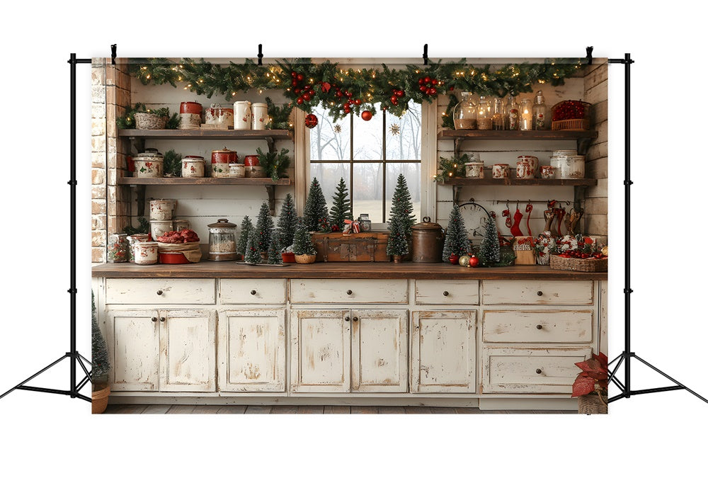 Toile de fond Cuisine Blanche de Noël RR8-39