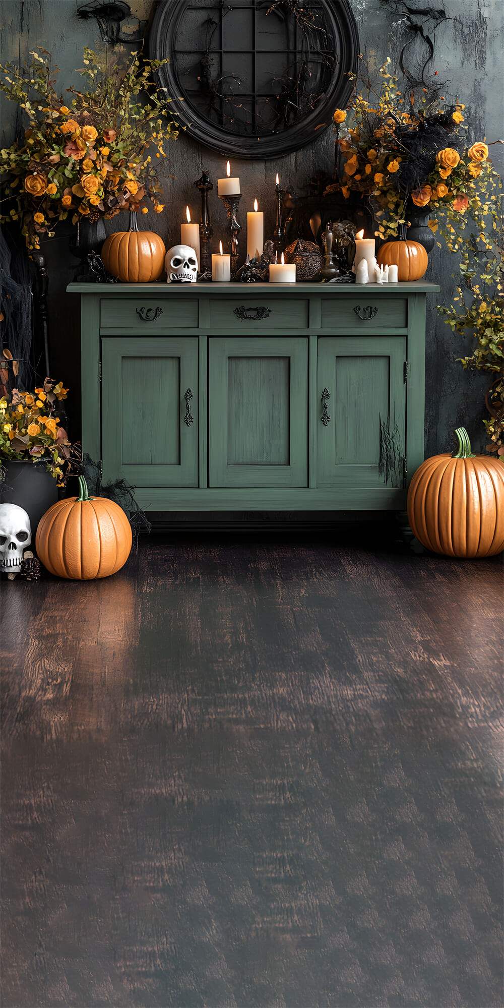 Toile de Fond Fleurs et Citrouille Rustiques d'Halloween RR8-398