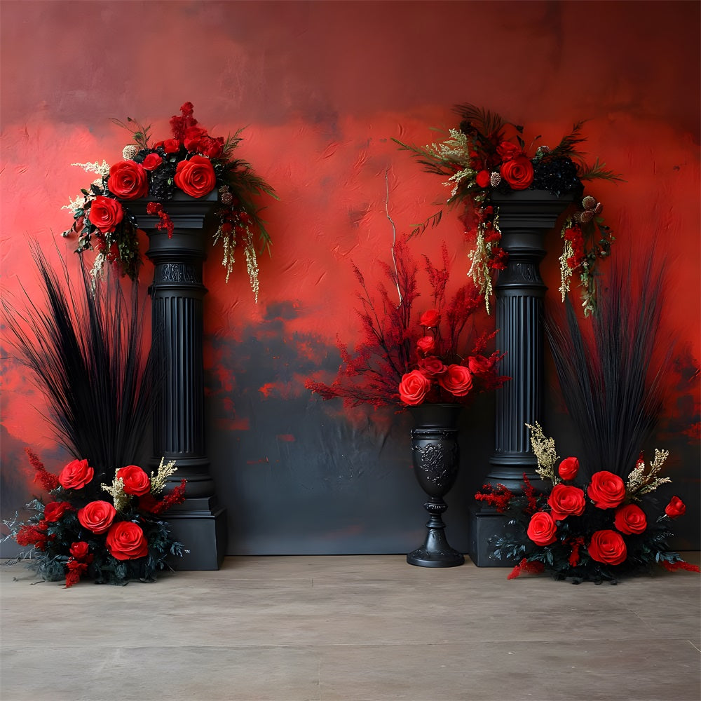 Toile de Fond Floral Dramatique Rouge et Noir RR8-421