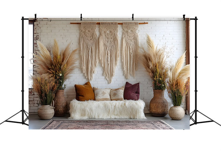 Toile de Fond Salon Bohème avec Macramé Rustique RR8-425
