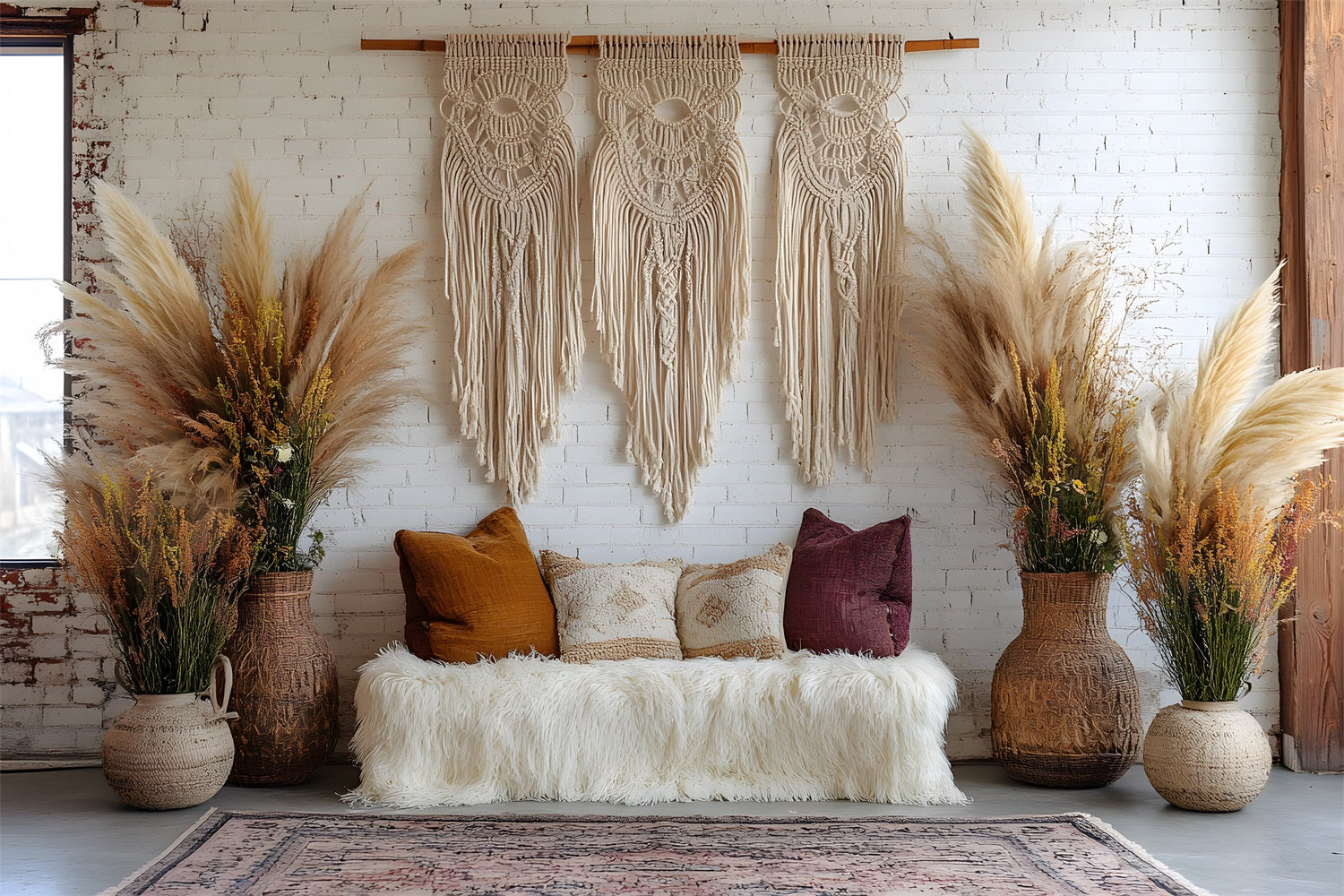 Toile de Fond Salon Bohème avec Macramé Rustique RR8-425