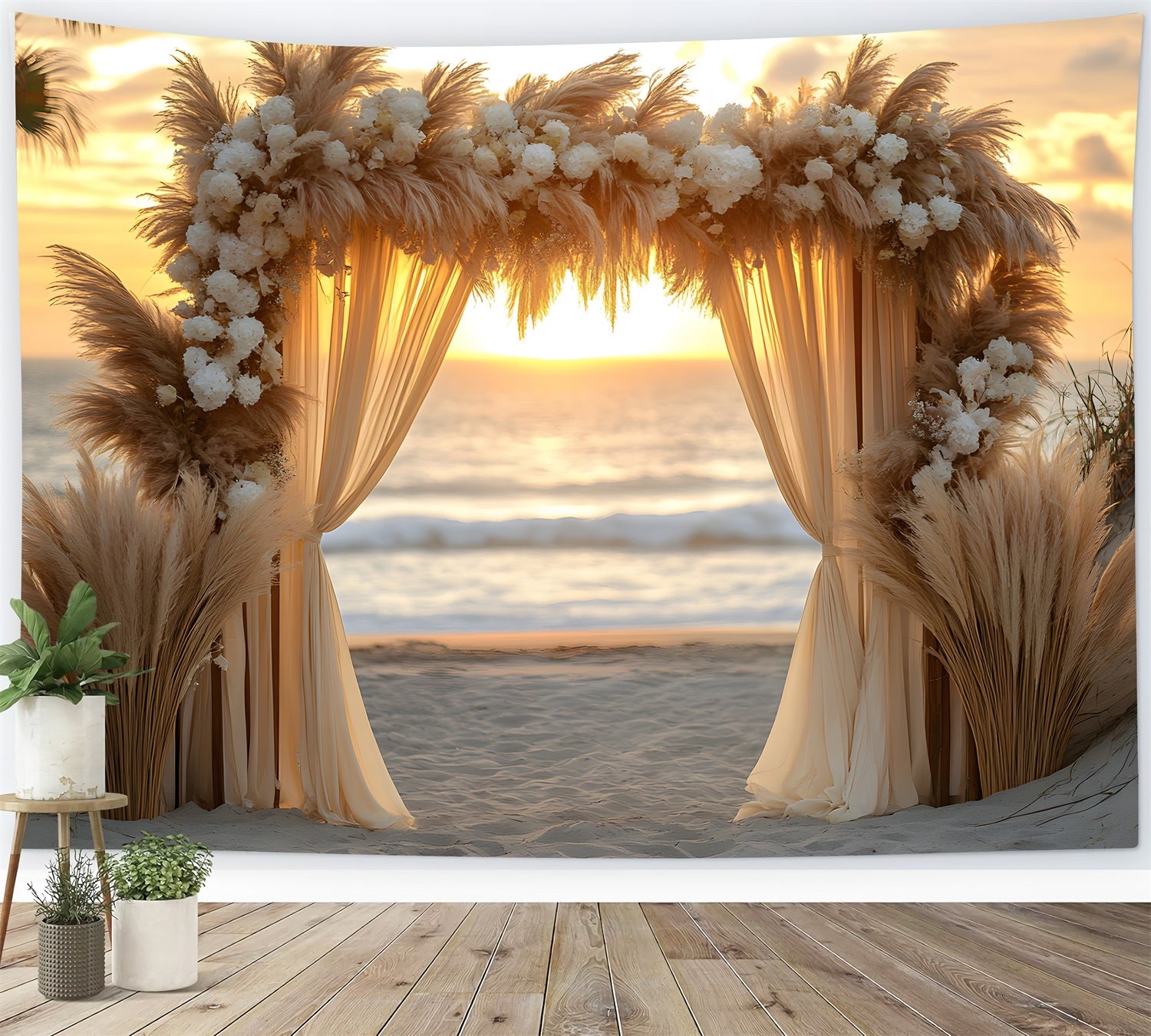 Toile de Fond Arche de Mariage Bohème sur la Plage RR8-434