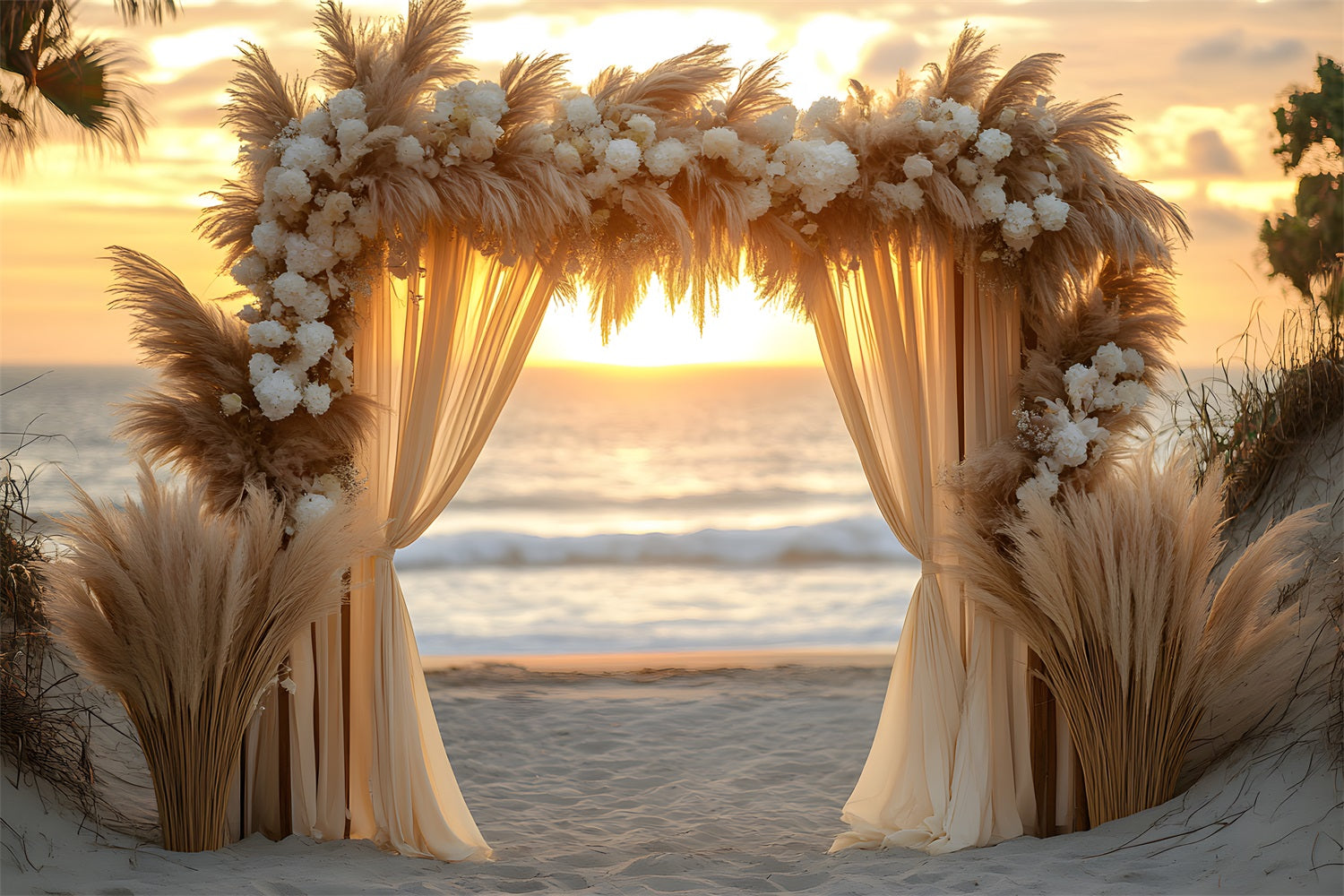 Toile de Fond Arche de Mariage Bohème sur la Plage RR8-434