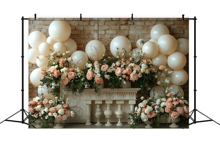 Toile de Fond Mur de Briques et Ballon Floral Bohème RR8-469