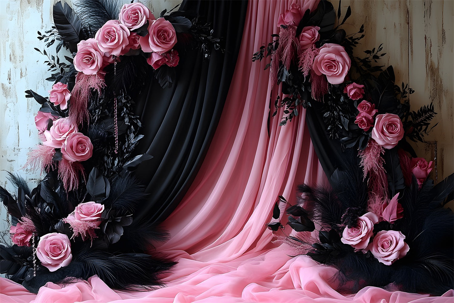 Toile de Fond Glamour Bohème Rose et Noir RR8-472