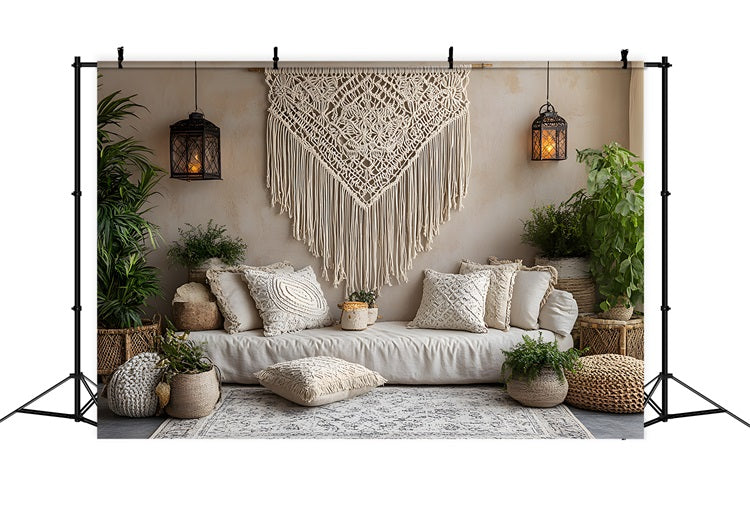 Toile de Fond Salon Bohème Chic avec Macramé RR8-475
