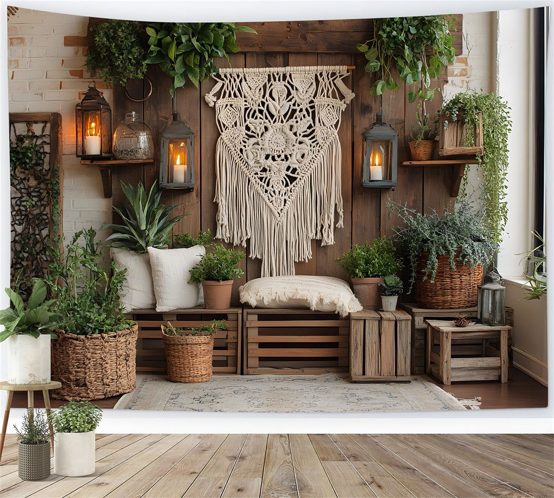 Toile de Fond Mur Rustique avec Lanternes Bohème RR8-476
