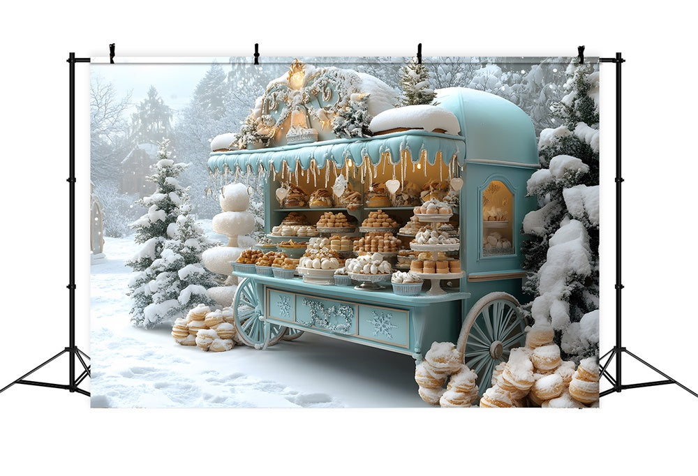 Toile de fond Chariot de Desserts Forêt Enneigée de Noël RR8-48
