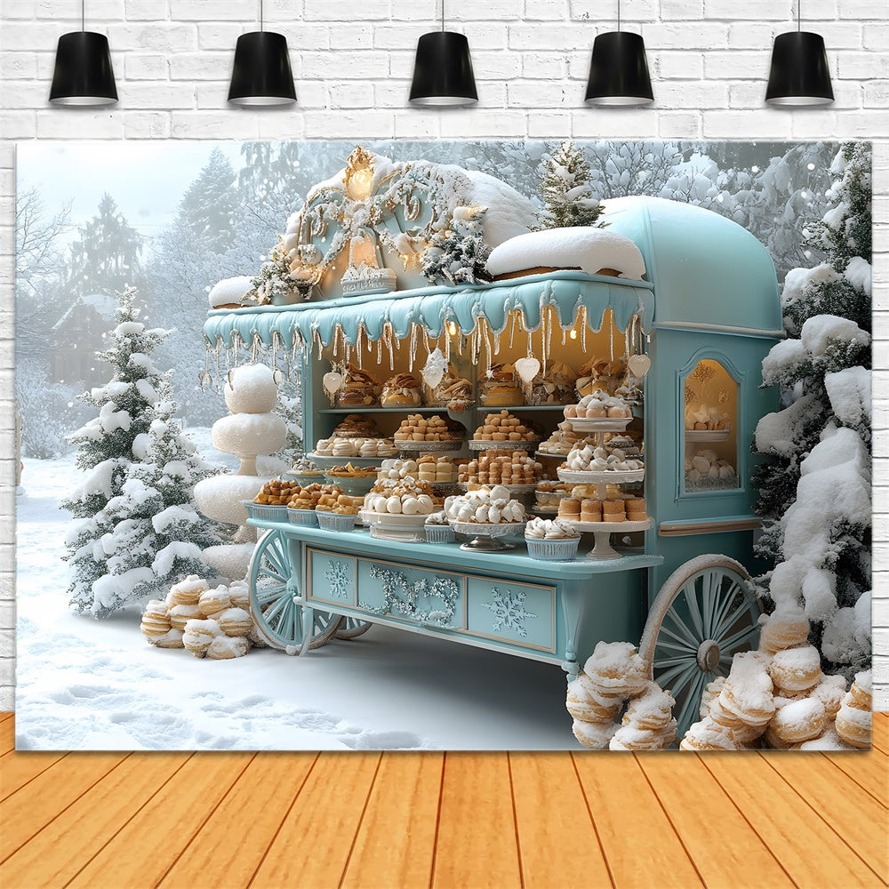 Toile de fond Chariot de Desserts Forêt Enneigée de Noël RR8-48