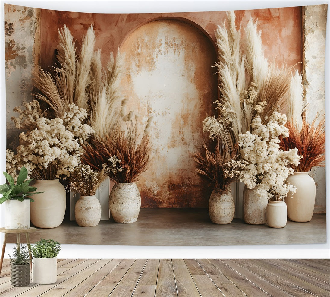 Toile de Fond Arche Pampas Bohème en Terre Naturelle RR8-483