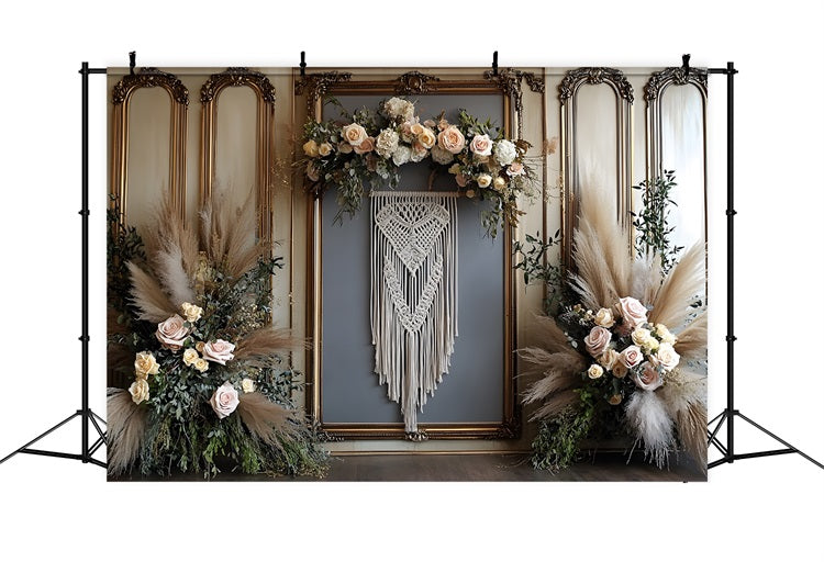 Toile de Fond Bohème Chic Naturel en Macramé Tissé RR8-500