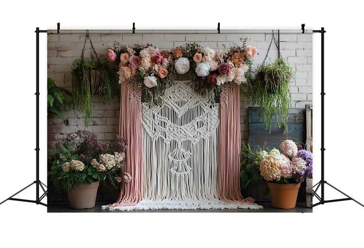 Toile de Fond Floral Bohème Chic Rustique avec Macramé RR8-502
