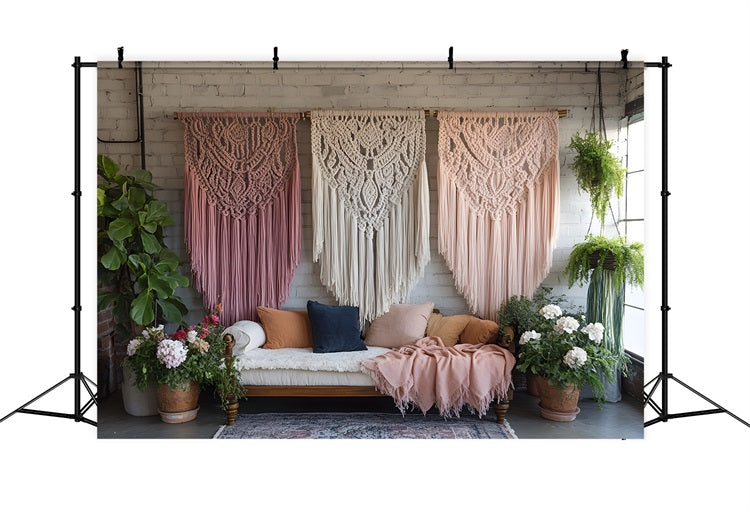 Toile de Fond Tapisserie Bohème en Triple Macramé Suspendu RR8-503