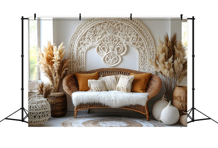 Toile de Fond Ambiance Cozy avec Pampas et Meubles en Rotin RR8-504