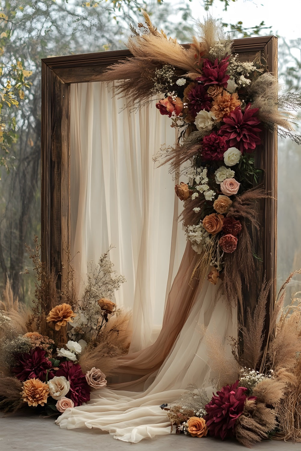 Toile de Fond Floral Romantique en Rouille et Ivoire RR8-519