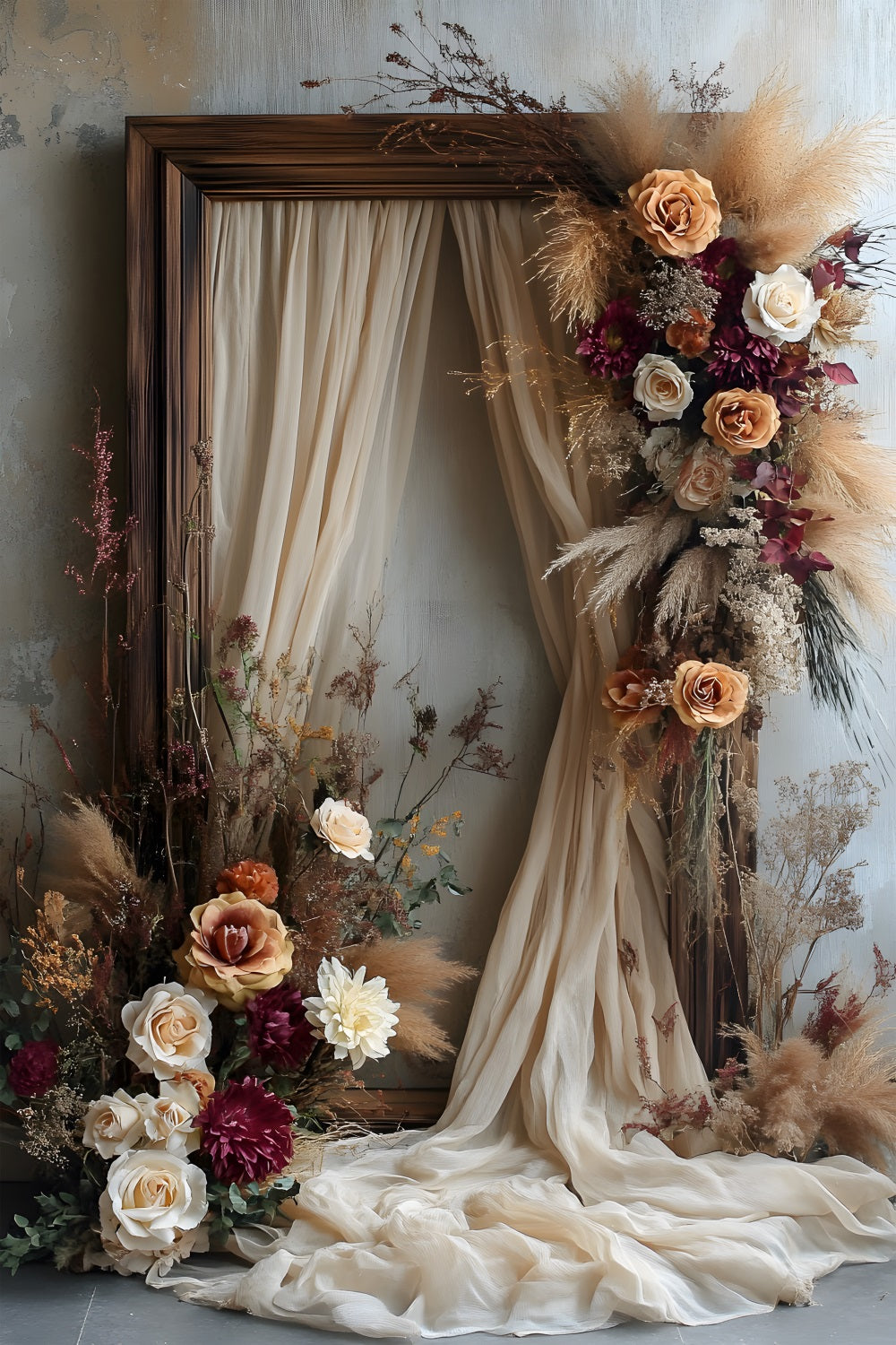 Toile de Fond Cadre en Bois avec Fleurs Bohèmes Luxuriantes RR8-520