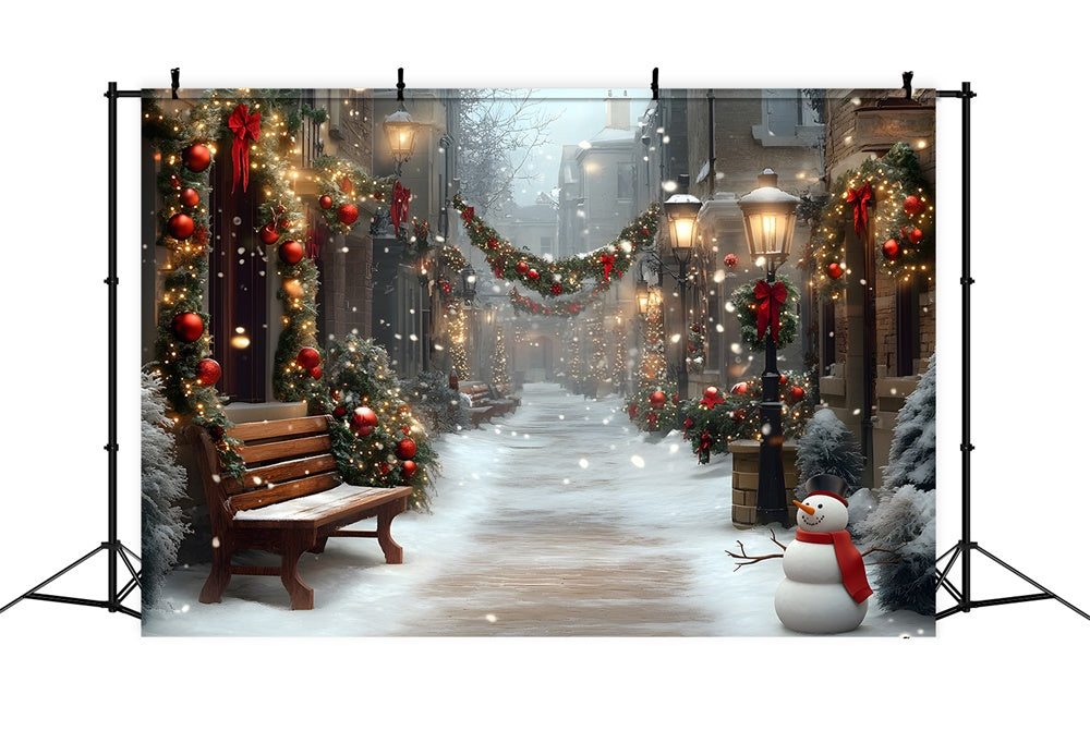 Toile de fond Rue de Noël Bonhomme de Neige et Couronne RR8-55
