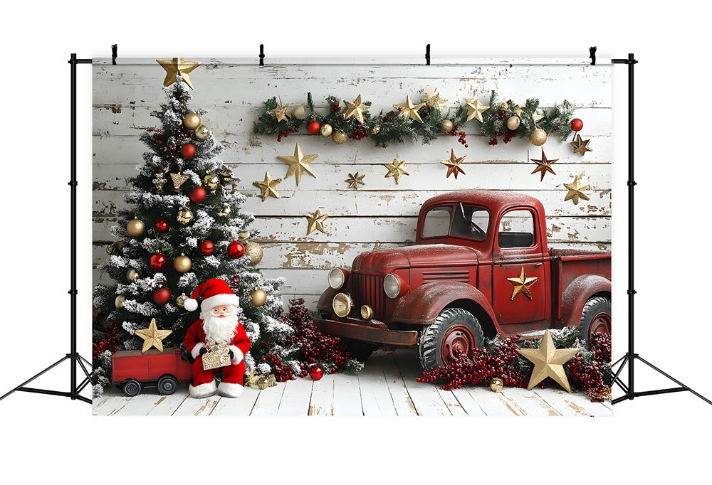 Toile de fond Camion Rouge Père Noël et Sapin de Noël RR8-60