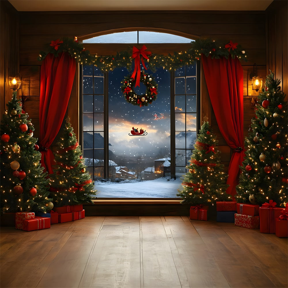 Toile de fond Vitrine Père Noël et Traîneau de Noël RR8-64
