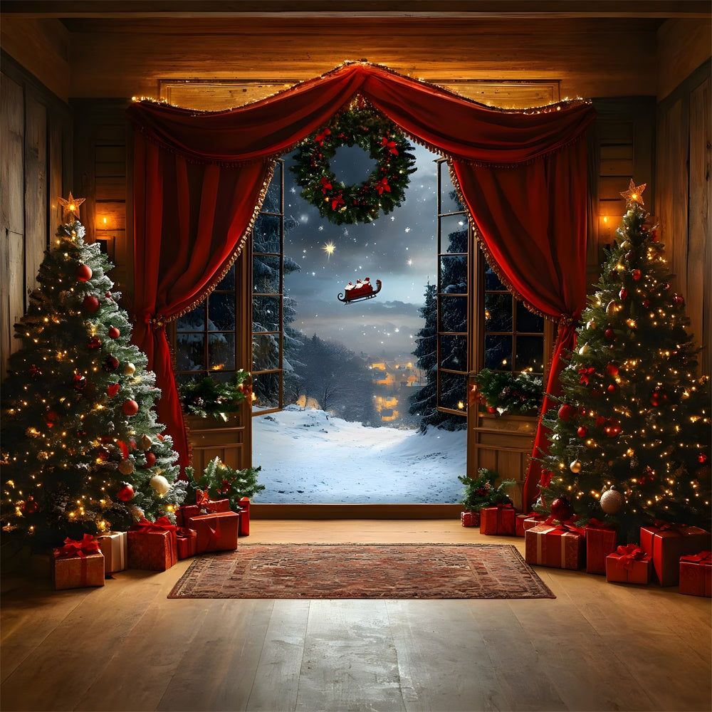 Toile de fond Vitrine Neige Père Noël de Noël RR8-66
