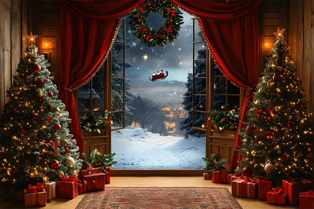 Toile de fond Vitrine Neige Père Noël de Noël RR8-66
