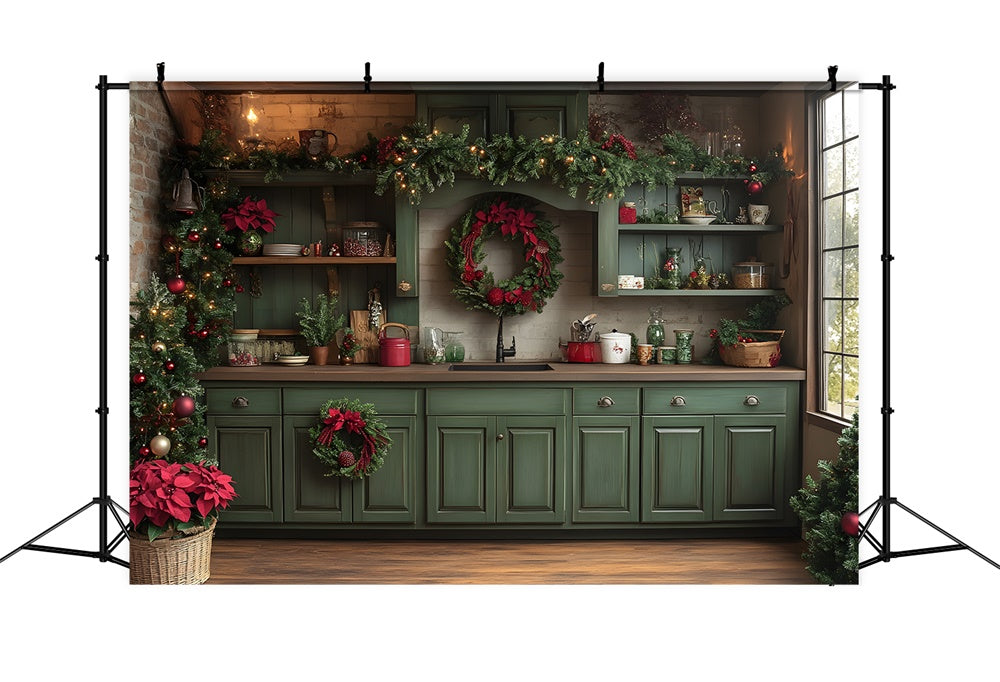 Toile de fond Cuisine Verte de Noël RR8-73