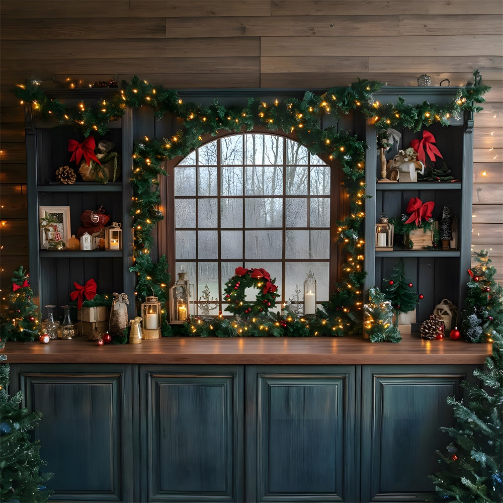 Toile de fond Fenêtre Cuisine Illuminée de Noël RR8-75