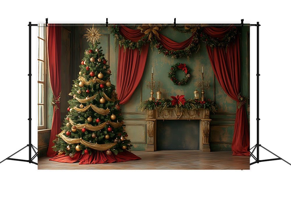 Toile de fond Mur Vintage Rideau Sapin de Noël RR8-92