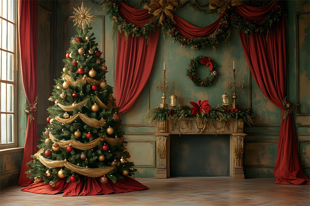 Toile de fond Mur Vintage Rideau Sapin de Noël RR8-92