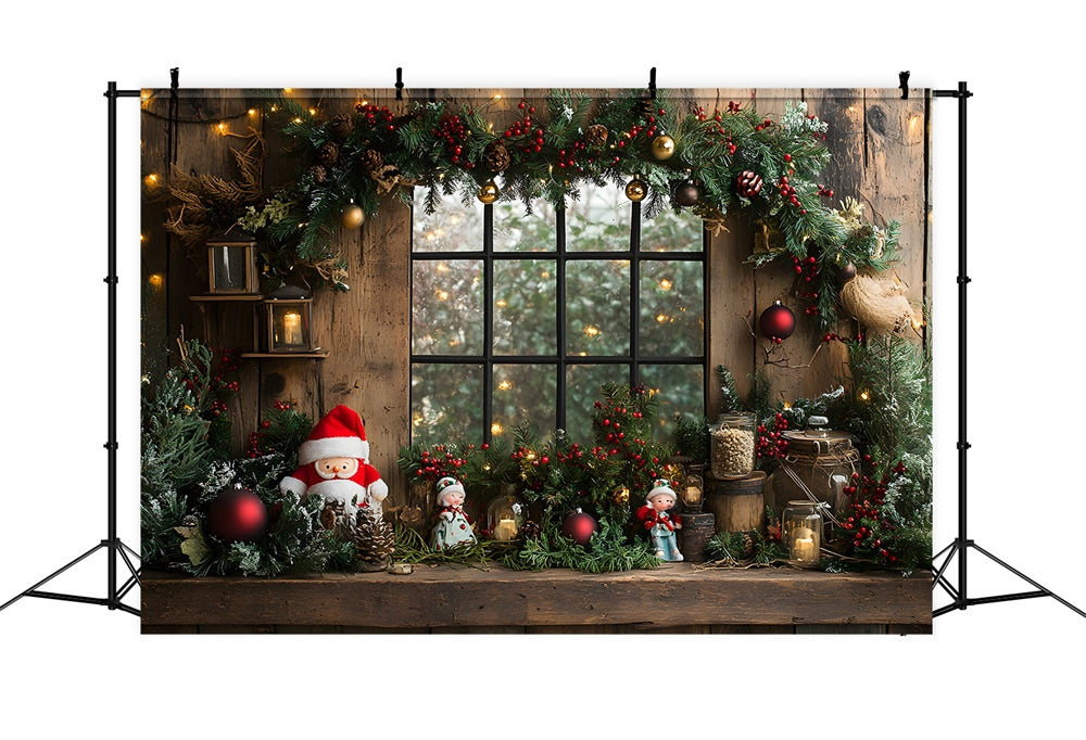 Toile de fond Jouet Père Noël Guirlande Fenêtre de Noël RR8-95