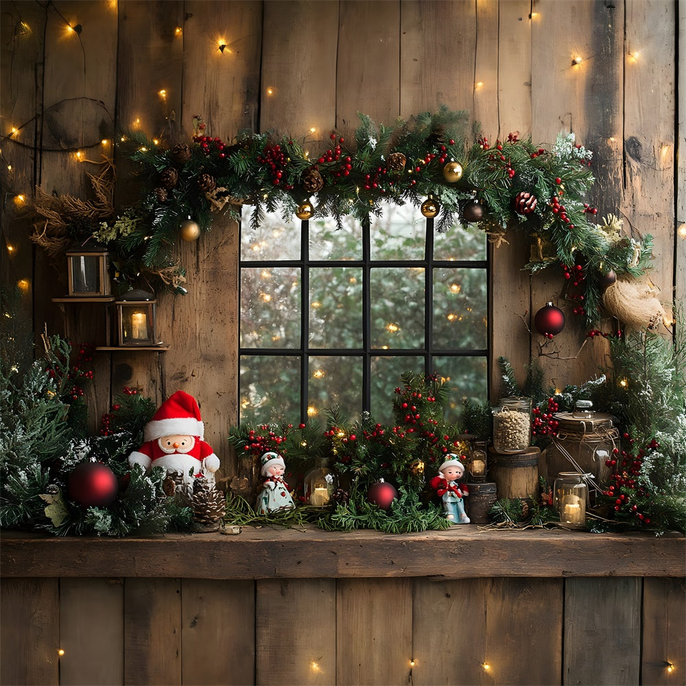 Toile de fond Jouet Père Noël Guirlande Fenêtre de Noël RR8-95