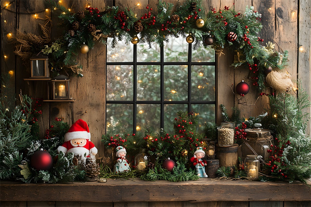 Toile de fond Jouet Père Noël Guirlande Fenêtre de Noël RR8-95