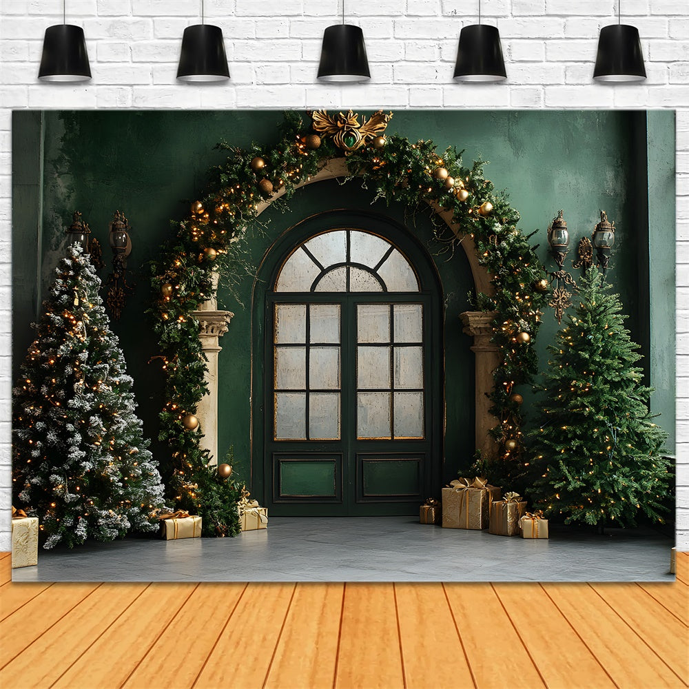 Toile de fond Salle vintage avec mur vert et porte pour Noël RR9-80