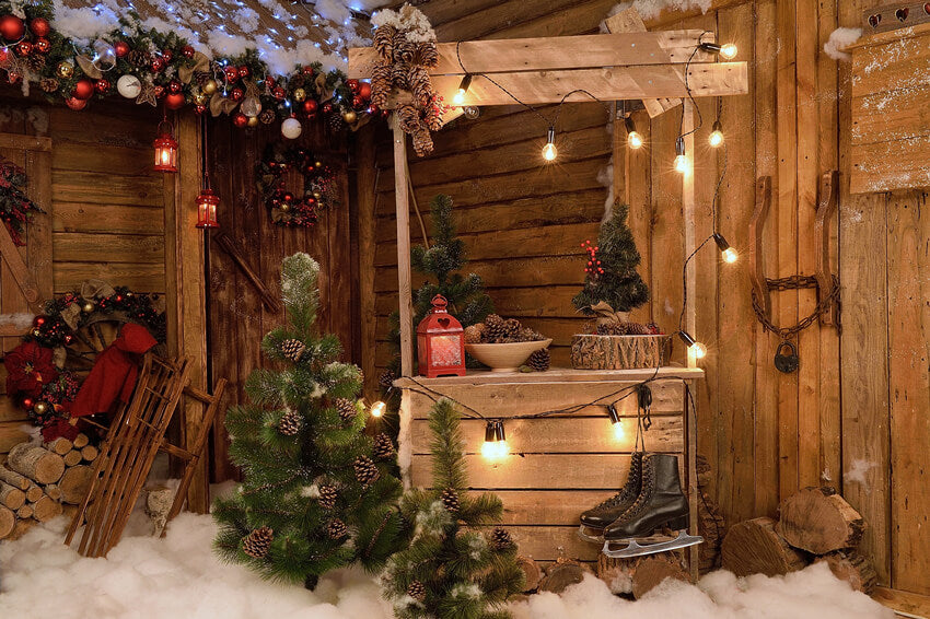 Fond de Noël Confortable Avec Cabane en Bois SH662