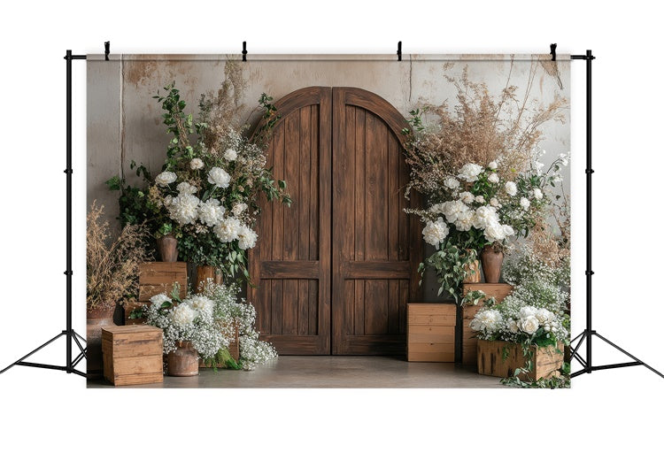 Toile de fond Printemps Porte de Fleurs Blanches Chic Boho TWW2-11