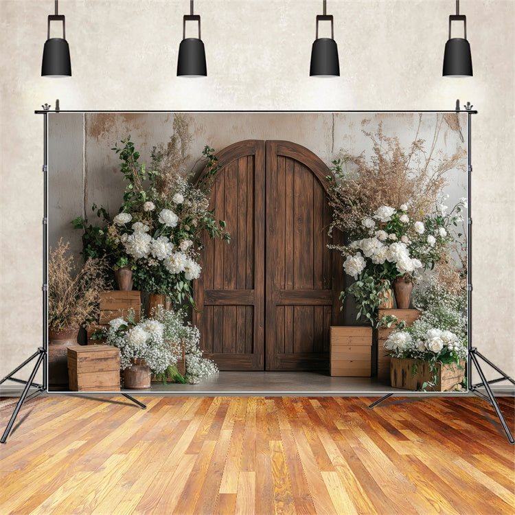 Toile de fond Printemps Porte de Fleurs Blanches Chic Boho TWW2-11