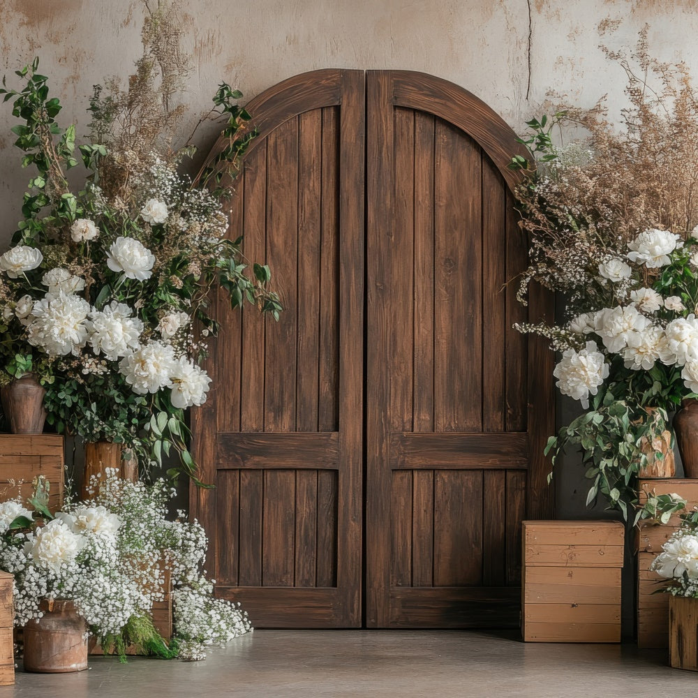 Toile de fond Printemps Porte de Fleurs Blanches Chic Boho TWW2-11