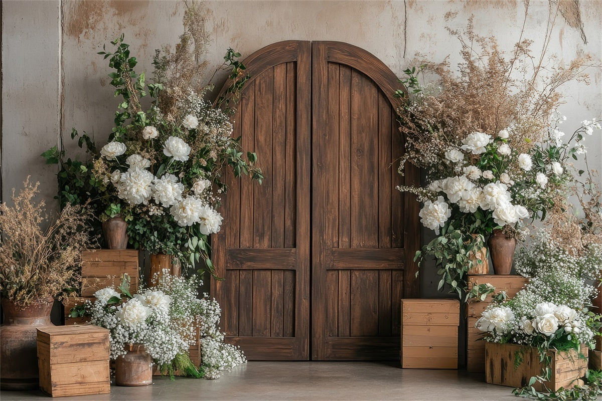 Toile de fond Printemps Porte de Fleurs Blanches Chic Boho TWW2-11