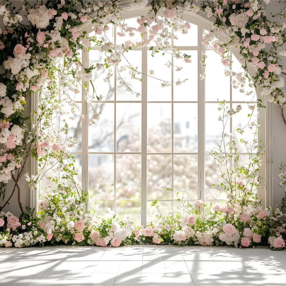 Fond Photo Printemps Fenêtre Romantique Arche de Rose TWW2-15