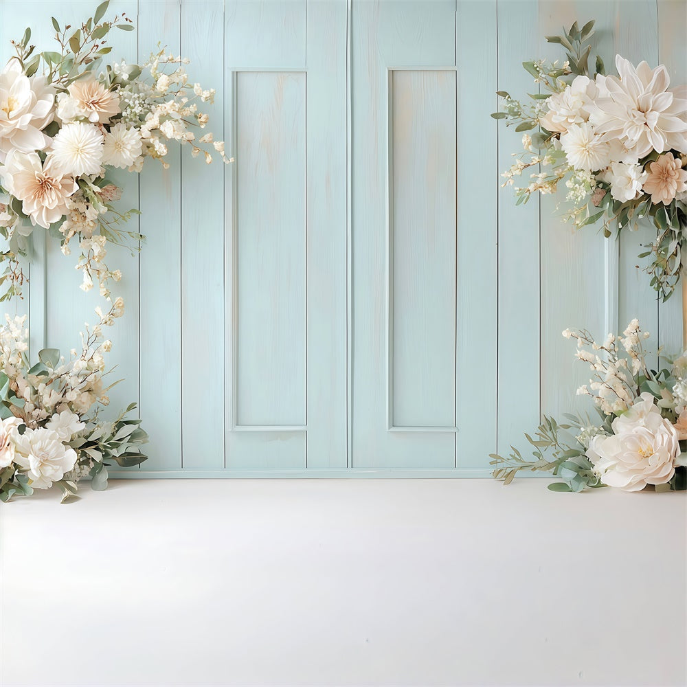 Fond Photo Printemps Arche Florale Mur Bleu TWW2-26