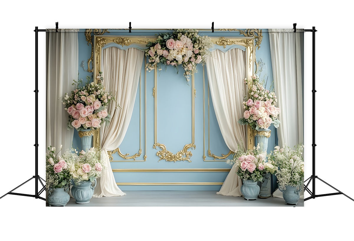 Fond Photo Printemps Cadre Doré Fleurs Romantiques TWW2-28