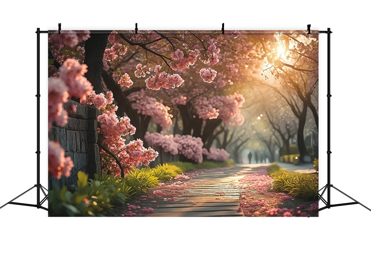 Fond Photo Printemps Serene Sentier de Fleurs de Cerisier TWW2-29
