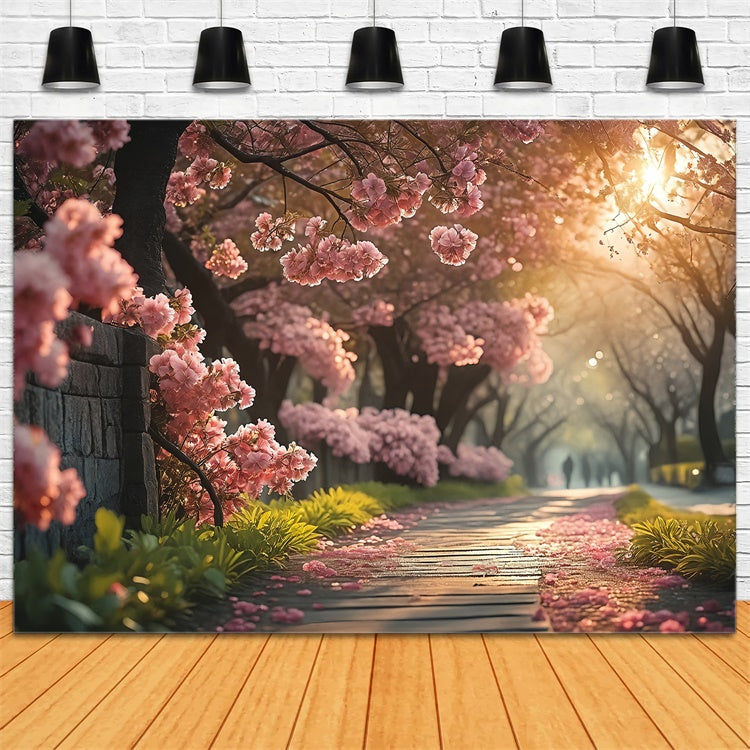 Fond Photo Printemps Serene Sentier de Fleurs de Cerisier TWW2-29